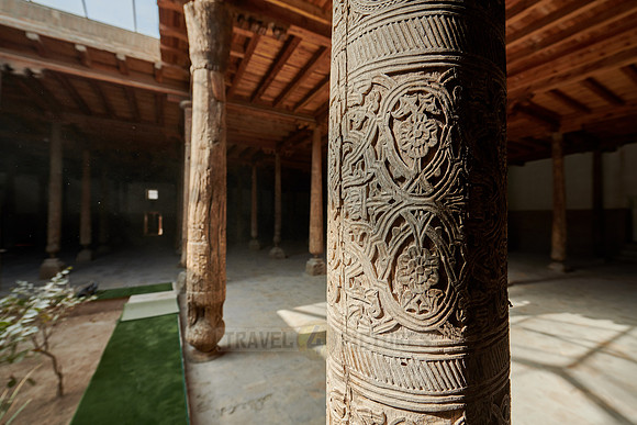 old wooden columns in Djuma Mosque old town Khiva