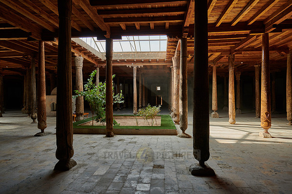 old wooden columns in Djuma Mosque old town Khiva