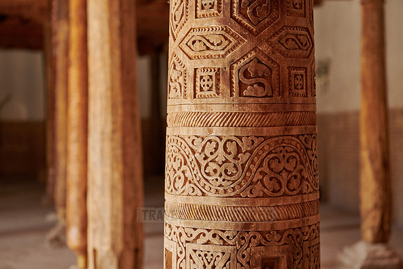 old wooden columns in Djuma Mosque old town Khiva