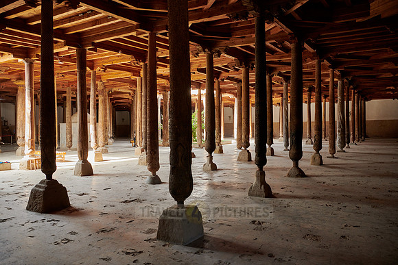 old wooden columns in Djuma Mosque old town Khiva
