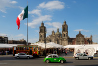 Oversized national flag on the Zocalo and Catedral Metropolitana