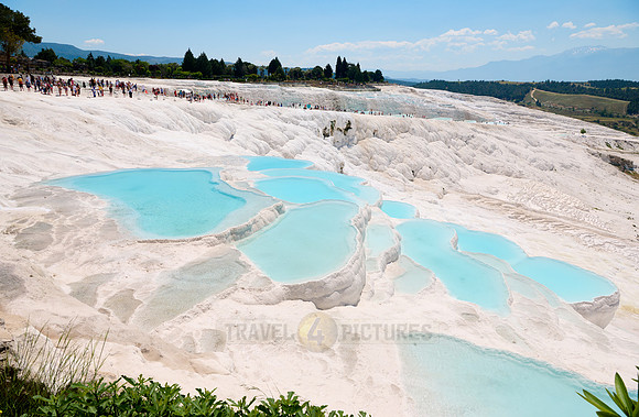 blue pools of Pamukkale travertine terraces