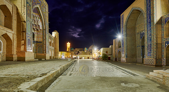 illuminated Ensemble of Abdul Aziz Khan or Abdulaziz Khan Madrassa and Ulugbek Madrassa