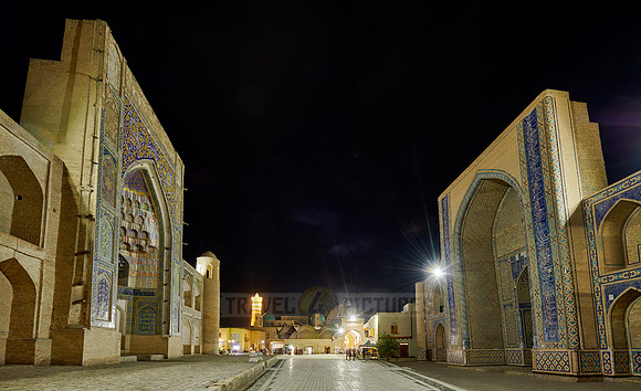 illuminated Ensemble of Abdul Aziz Khan or Abdulaziz Khan Madrassa and Ulugbek Madrassa