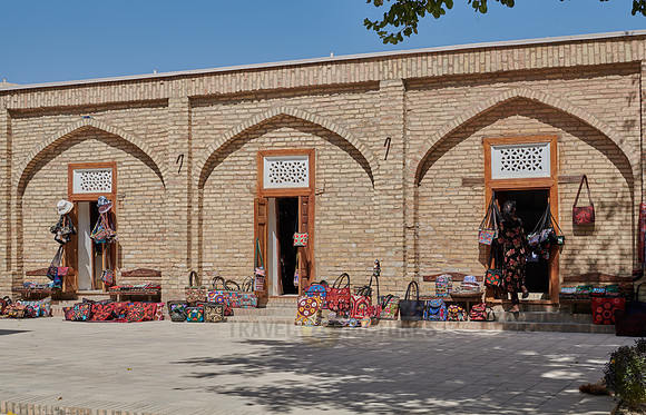 market stalls inside with souvenirs in Dorut Tilavat Complex, Shahrisabz