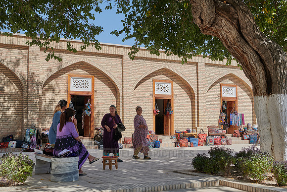 market stalls inside with souvenirs in Dorut Tilavat Complex, Shahrisabz