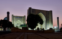 illuminated Bibi-Khanym Mosque or Bibi Khanum Mosque, Samarkand