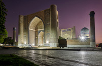 illuminated Bibi-Khanym Mosque or Bibi Khanum Mosque, Samarkand