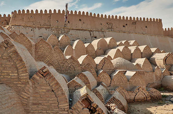 city wall of Itchan-Kala with included graves
