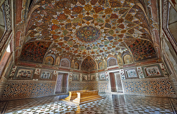 interior shot of brilliant decorated walls and ceiling