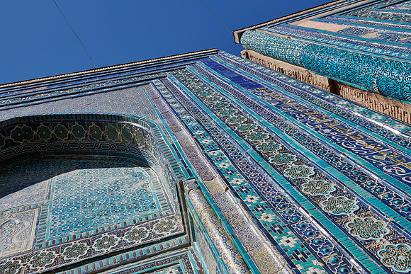 details of blue tiles in necropolis Shah-i-Zinda