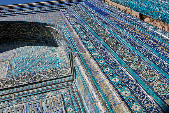 details of blue tiles in necropolis Shah-i-Zinda
