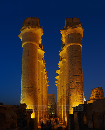 night shot of colonnade inside Temple of Luxor