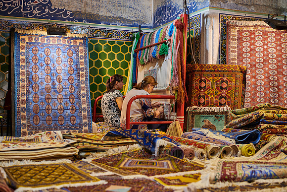 carpet weaving inside Sher-Dor Madrasah