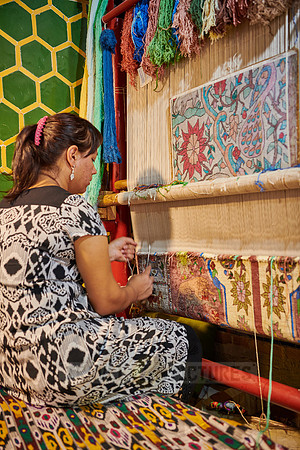 carpet weaving inside Sher-Dor Madrasah