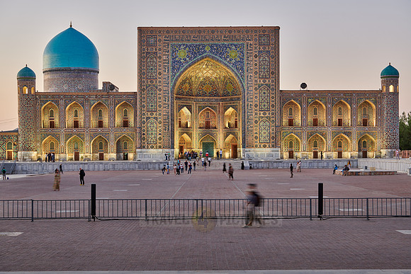 Tilya-Kori-Madrasa at illuminated Registan of Samarkand