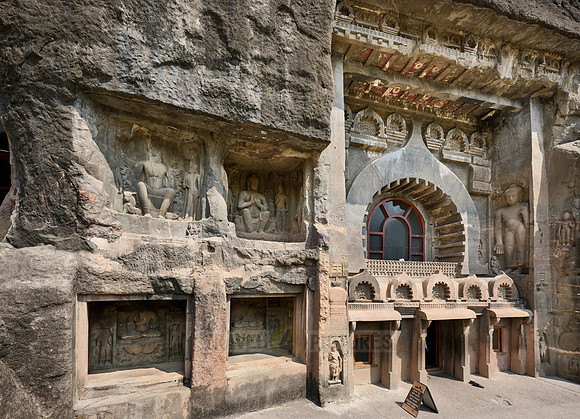 Ajanta caves, facade of cave 9