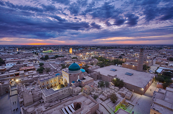 arial view from Minaret of the Islam-Khodja madrassa onto Itchan-Kala