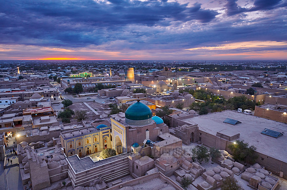 arial view from Minaret of the Islam-Khodja madrassa onto Itchan-Kala