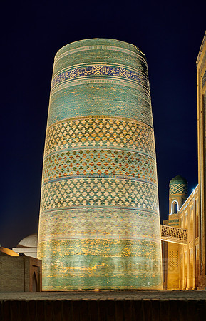 illuminated Kalta Minor Minaret, Itchan-Kala