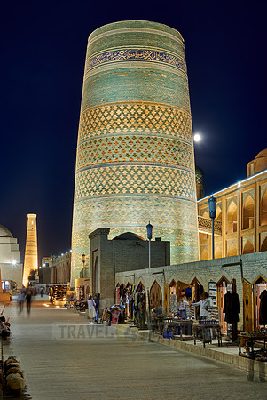 illuminated Kalta Minor Minaret, Itchan-Kala