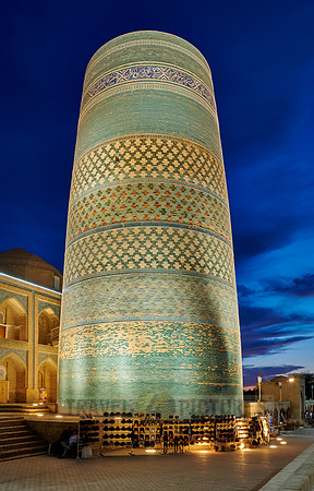 illuminated Kalta Minor Minaret, Itchan-Kala