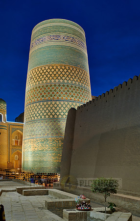 illuminated Kalta Minor Minaret, Itchan-Kala
