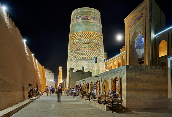 illuminated Kalta Minor Minaret, Itchan-Kala