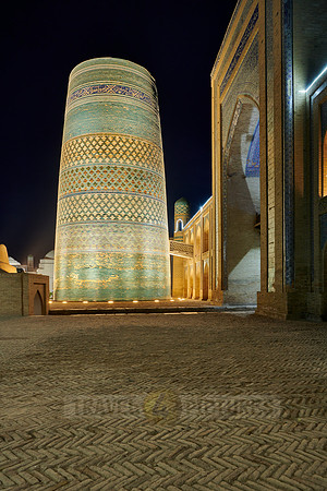 illuminated Kalta Minor Minaret, Itchan-Kala