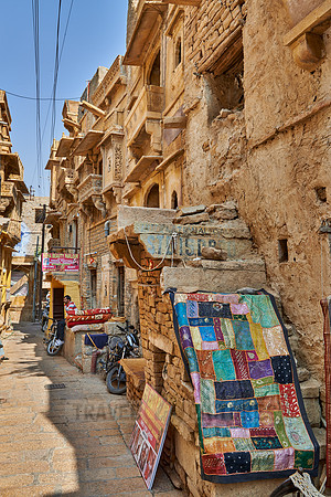 colorful textiles on a wall in Jaisalmer
