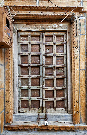 old wooden door of a building in Jaisalmer