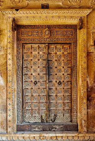 old wooden door of a building in Jaisalmer