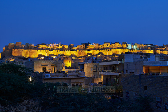 night shot of illuminated city wall of Jaisalmer