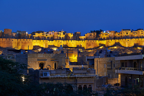 night shot of illuminated city wall of Jaisalmer