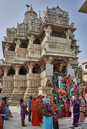 indian women with colorful clothes during ceremony inside Jagdish Temple
