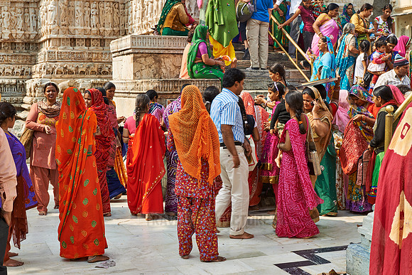 indian women with colorful clothes during ceremony inside Jagdish Temple