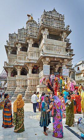 indian women with colorful clothes during ceremony inside Jagdish Temple