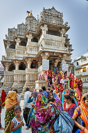indian women with colorful clothes during ceremony inside Jagdish Temple