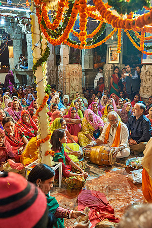 indian women with colorful clothes during ceremony inside Jagdish Temple