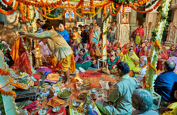 indian women with colorful clothes during ceremony inside Jagdish Temple