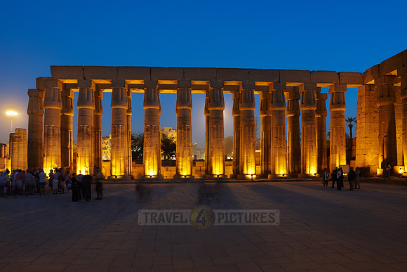 night shot of peristyle or Sun Court of Amenhotep III