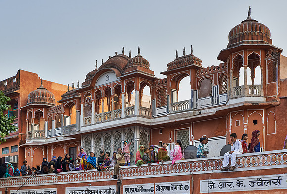 colorful streetlife and typical facades of houses in Jaipur