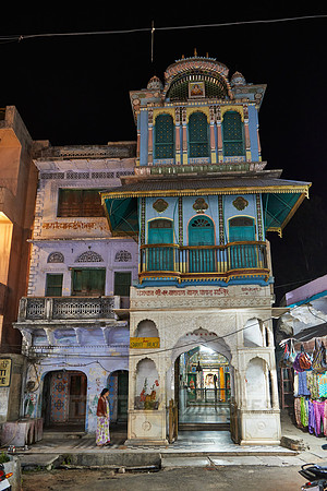 night shot of typical building in Pushkar