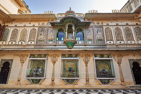 Exquisite glass inlay work in courtyard of City Palace of Udaipur