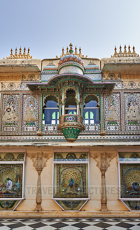 Exquisite glass inlay work in courtyard of City Palace of Udaipur