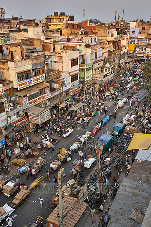 areal view on Old Dehli spice market