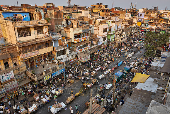 areal view on Old Dehli spice market