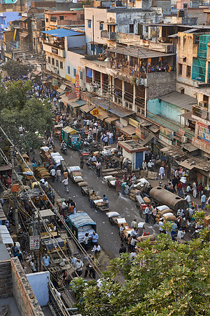 areal view on Old Dehli spice market