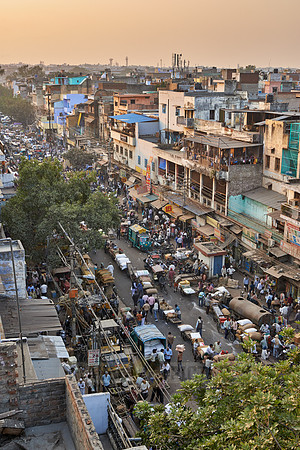 areal view on Old Dehli spice market