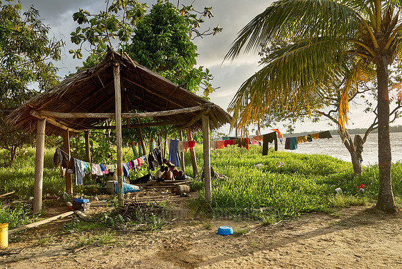 native people in wooden house on stilts of Warao indians